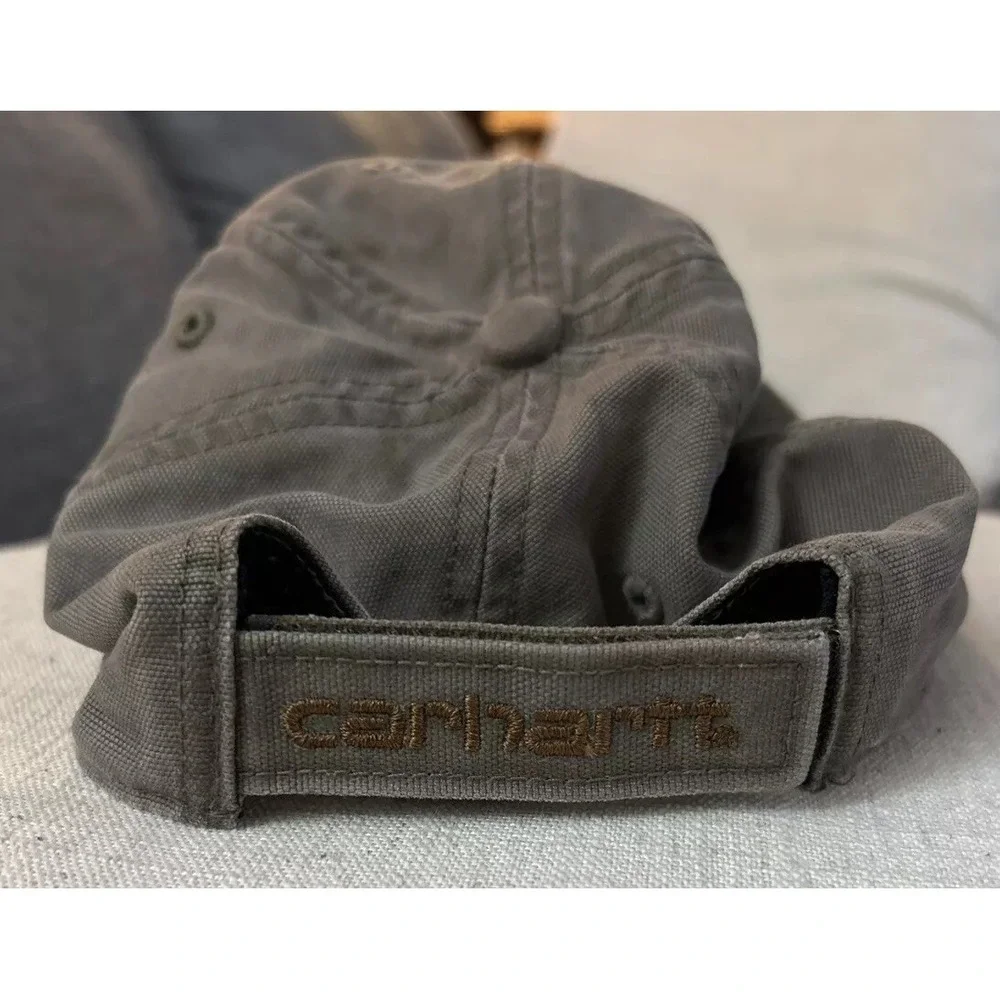Carhartt Gray Cap Hat Brown Patch‎ Logo Adjustable Back 100450
